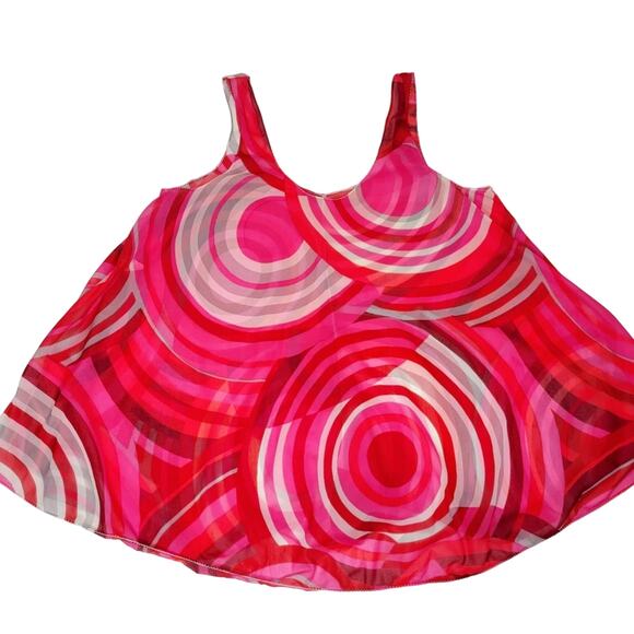 Vintage Sheer Psychedelic Swing Slip Tank Pink Red Circle - Picture 3 of 4